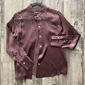 BROWN SATIN LIKE BUTTON UP SHIRT